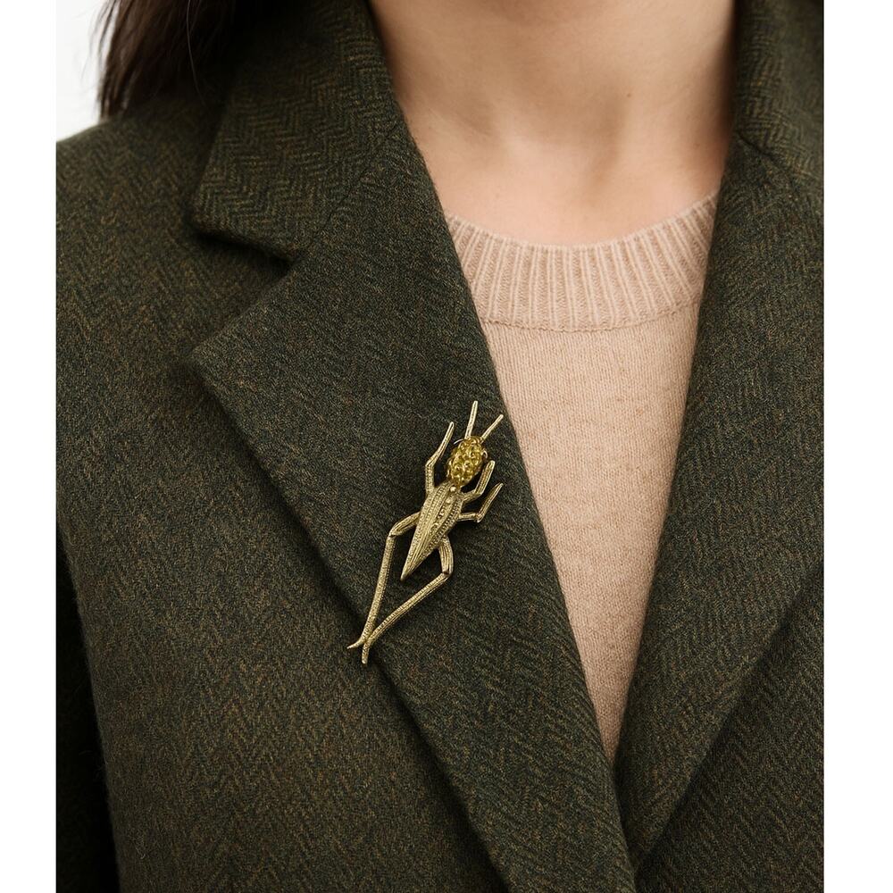 Vintage Grasshopper Brooch w Rhinestones Whimsical Bug Pin 2" Long - Hey Viv - Picture 6 of 7
